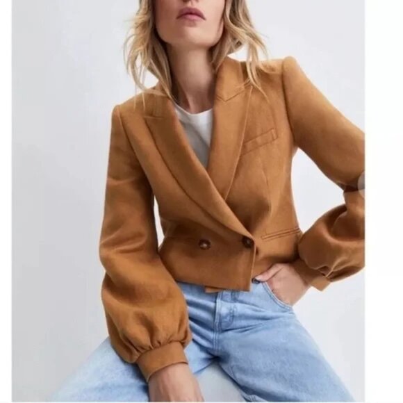 Veronica Beard Milani Linen Jacket + Alicia Shorts SET Tan/Camel Size 6 - Picture 3 of 5